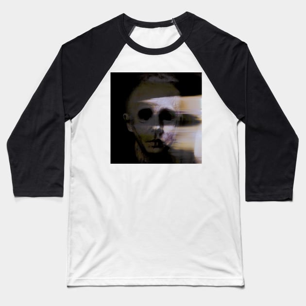 HOME AGAIN Horror Glitch Art Ghost Portrait Baseball T-Shirt by raspberry-tea